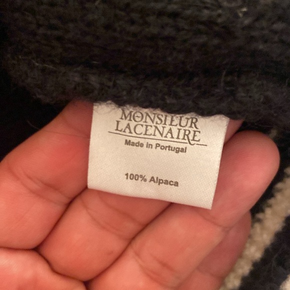 Monsieur Lacenaire black and white 100% alpaca varsity sweater jacket - Picture 6 of 6